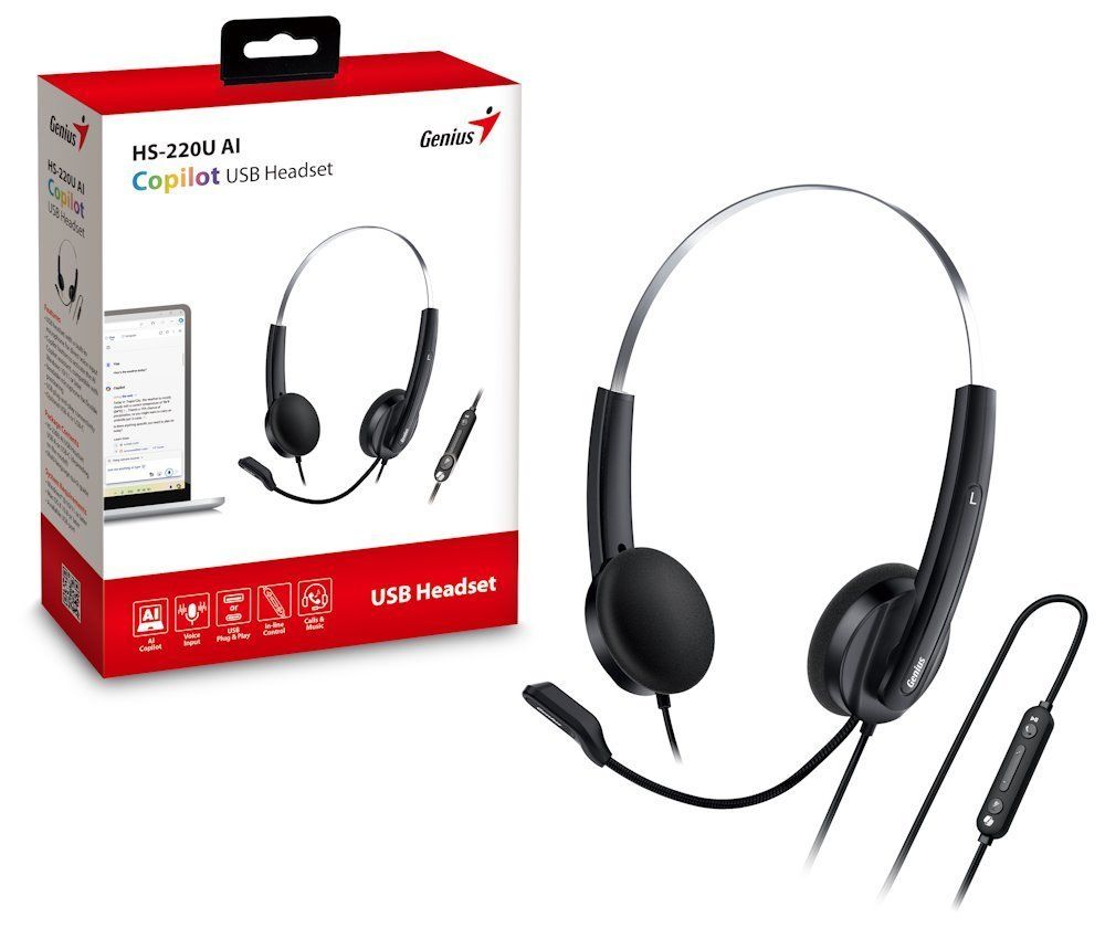 Genius HS-220U AI Headset Black - Image 3