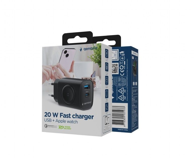 Gembird 2-in-1 20W Apple Watch + phone fast charger Black - Image 5