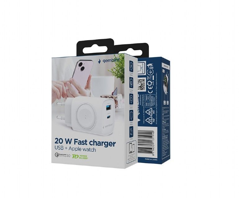 Gembird 2-in-1 20W Apple Watch + phone fast charger White - Image 4