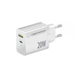 Esperanza Quich Power Charger 20W USB-C PD 20W / USB-A QC 3.0 18W White