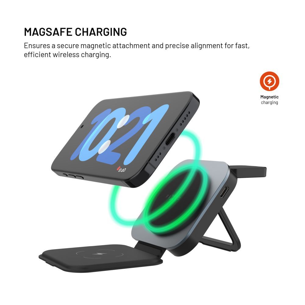 FIXED MagFlex vezeték nélküli töltő, 3 eszköz egyidejű töltése, MagSafe támogatás, szürke - Image 3