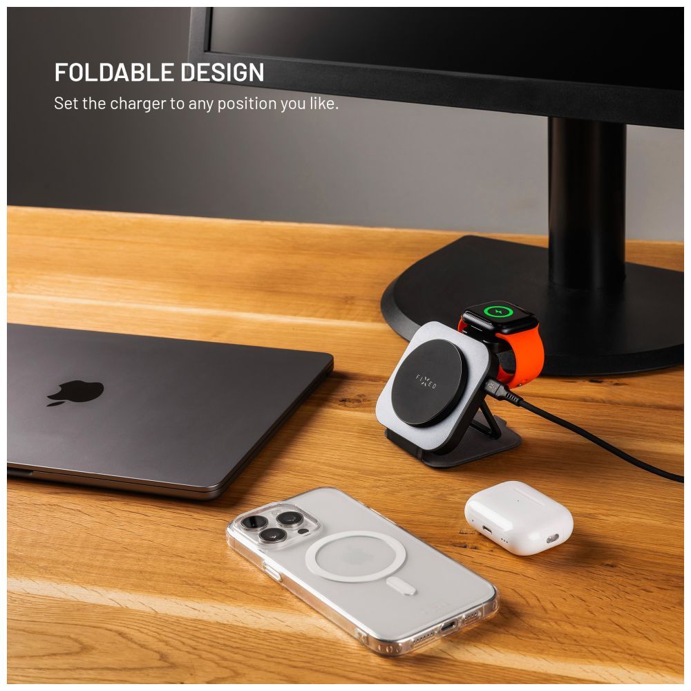 FIXED MagFlex vezeték nélküli töltő, 3 eszköz egyidejű töltése, MagSafe támogatás, szürke - Image 6