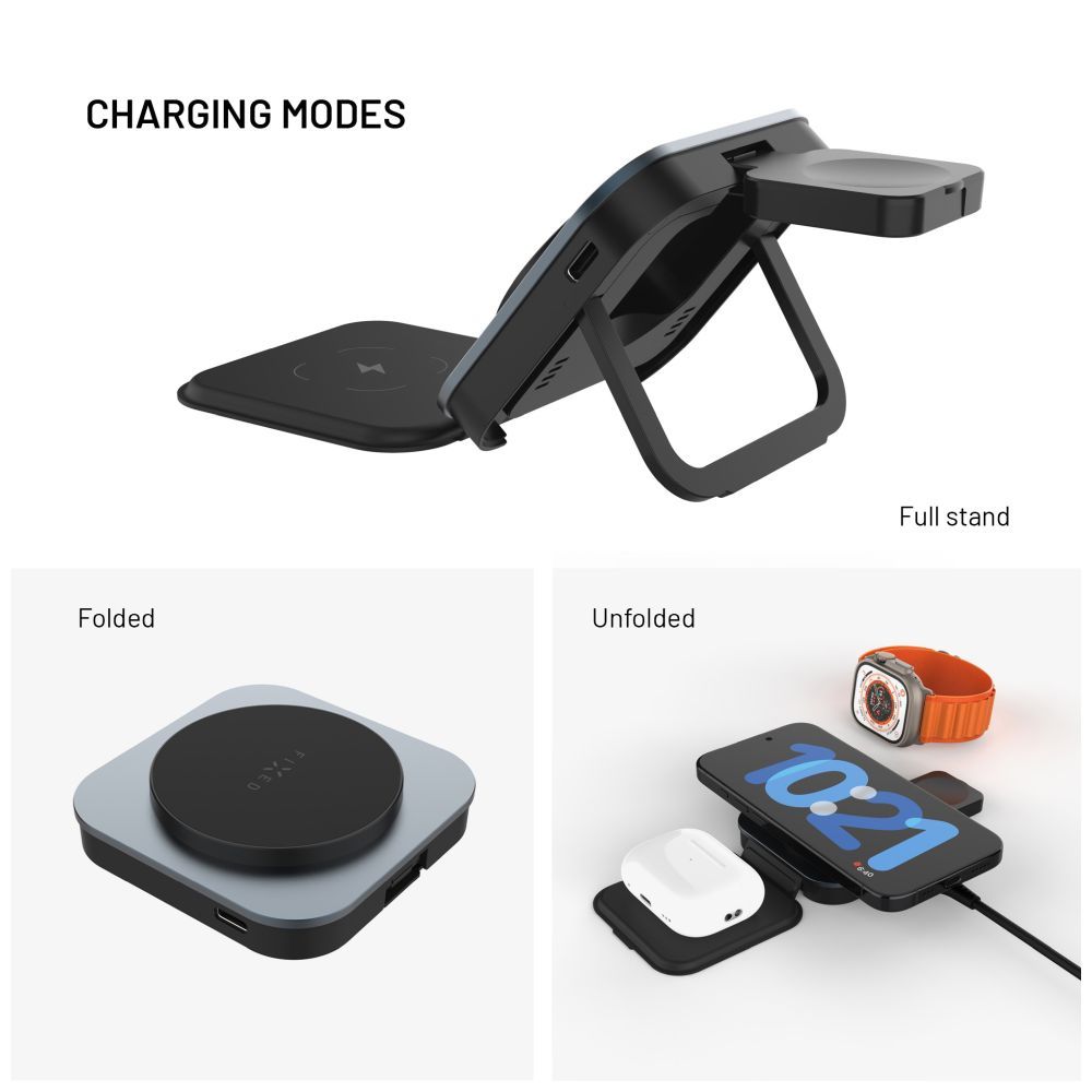 FIXED MagFlex vezeték nélküli töltő, 3 eszköz egyidejű töltése, MagSafe támogatás, szürke - Image 9