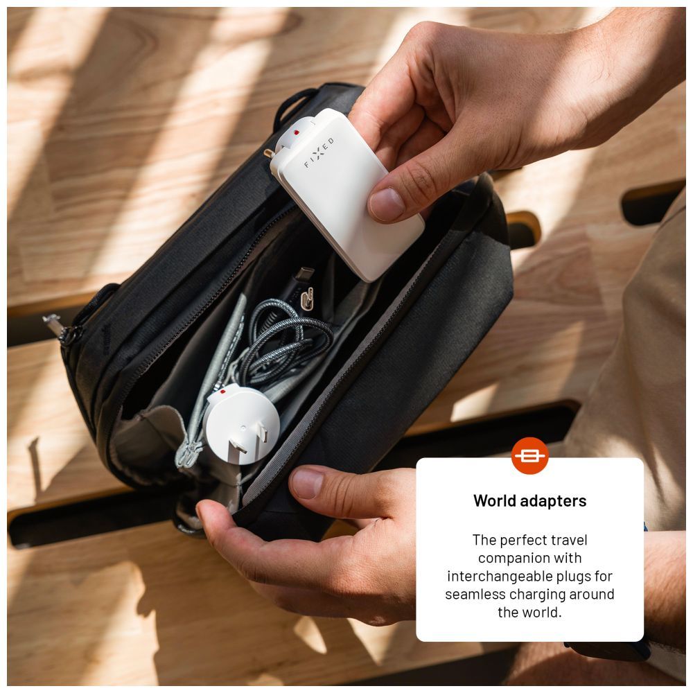FIXED Slim Traveller 2xUSB-C utazási töltő világadapter GaN 45W, fehér - Image 6