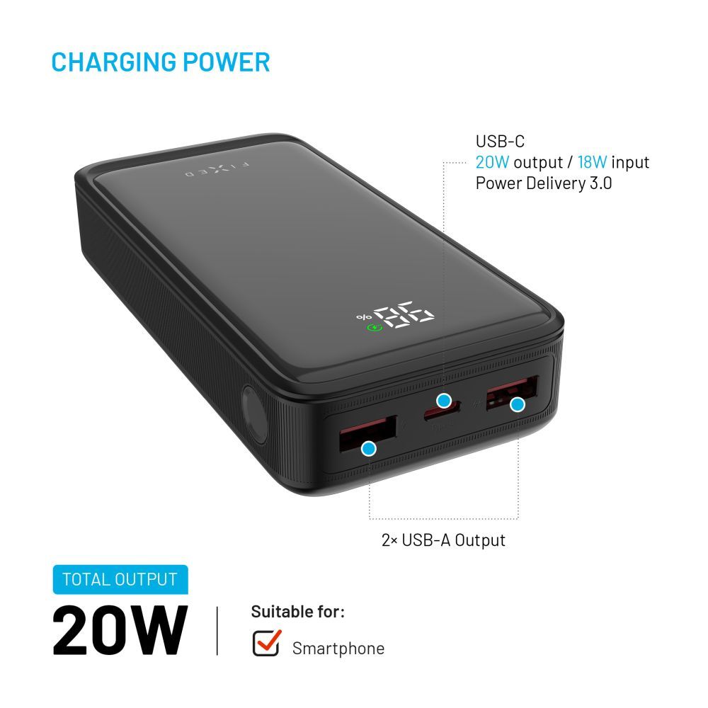 FIXED Zen2 20, 20 000 mAh PowerBank, fekete - Image 3