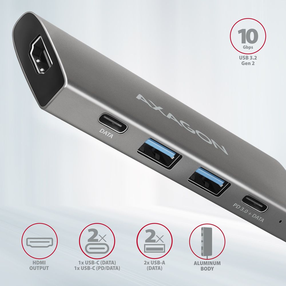 AXAGON HMC-5G21 USB-C 10Gbps SPEEDSTER 5in1 hub - Image 2