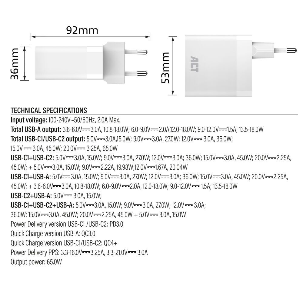 act-act-usb-c-usb-a-charger-65w-3-port-with-power-delivery-pps-quickcharge-and-ganfast_5.jpg ACT ACT USB-C/USB-A Charger 65W 3-port with Power Delivery PPS, QuickCharge and GanFast - Image 5