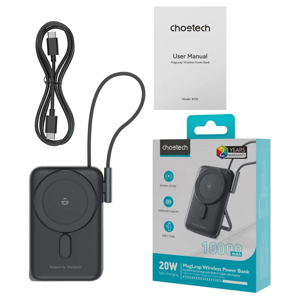 choetech-b735-10000mah-20w-magnetic-powerbank-with-bracket-usb-c-cable-power-display-black_3.jpg Choetech  B735 10000mah 20W Magnetic Powerbank with Bracket & USB-C Cable & Power Display Black - Image 3