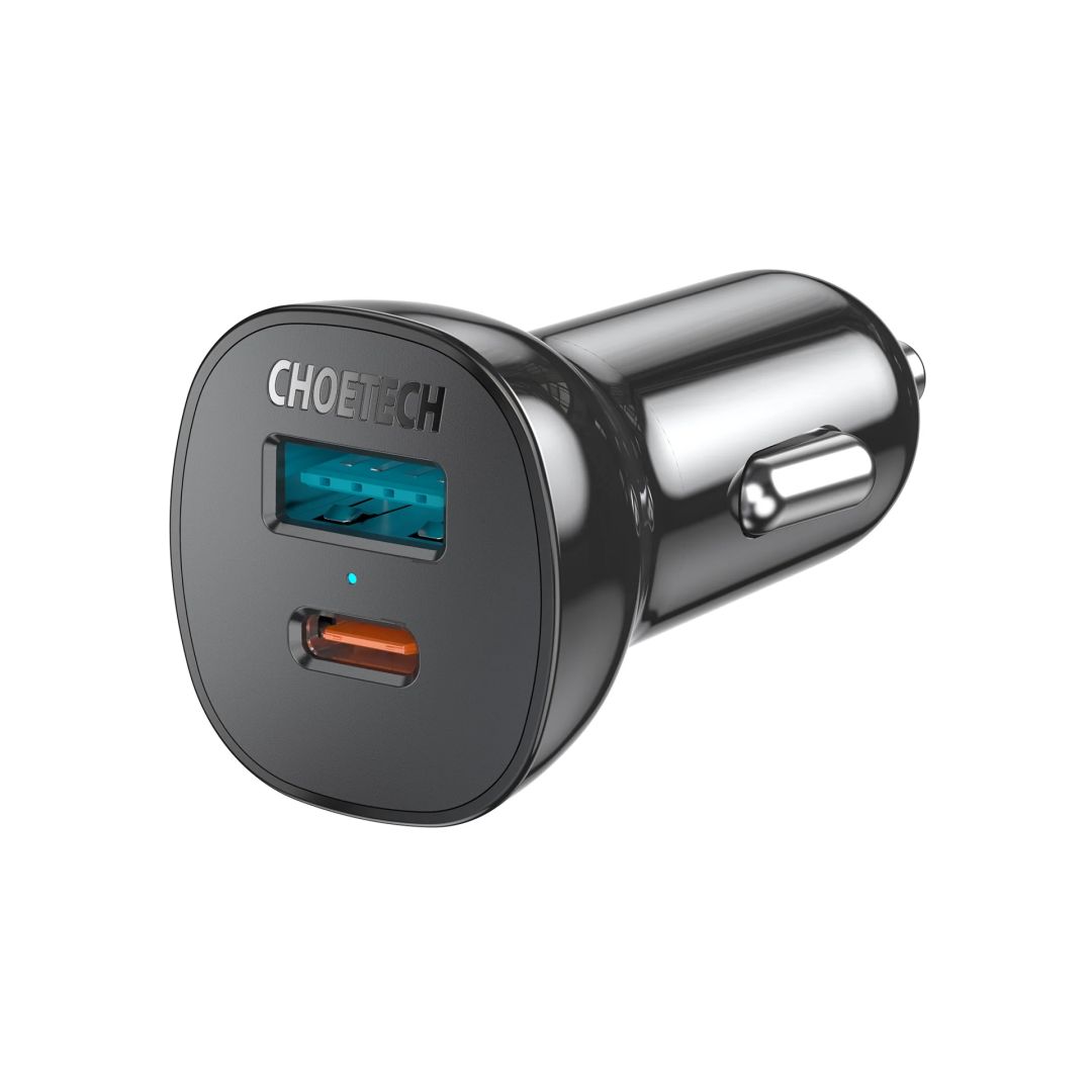 Choetech  TC0005 38W Dual-Port Car Charger PD 20W Fast Charging with PD3.0 & QC3.0 Black