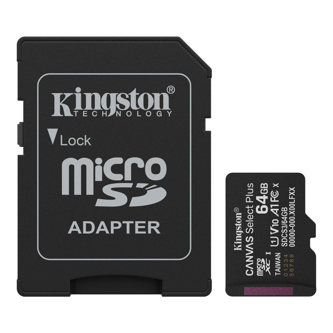 Kingston 64GB microSDXC Canvas Select Plus Gen3 Class 10 UHS-1 A1 V10 + adapterrel - Image 1