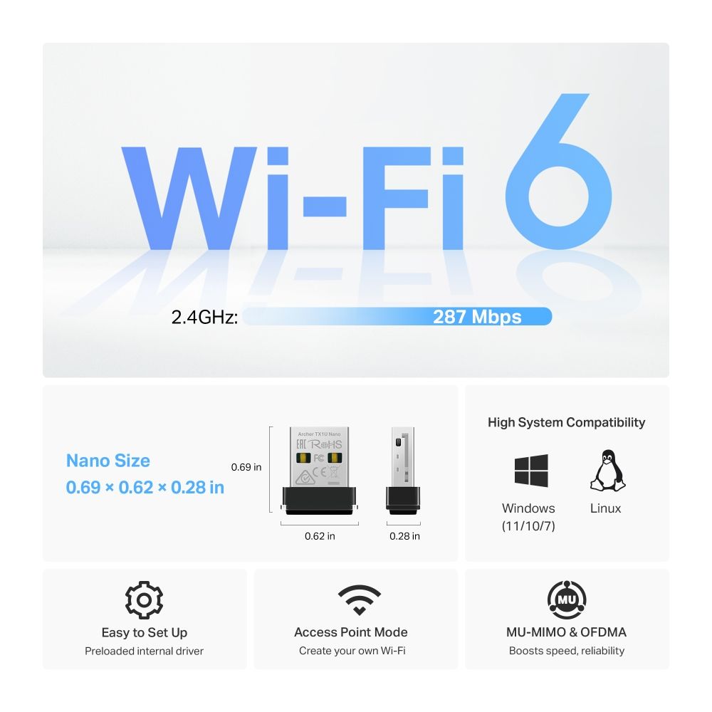 TP-Link Archer TX1U Nano AX300 Nano Wi-Fi 6 Wireless USB Adapter - Image 4