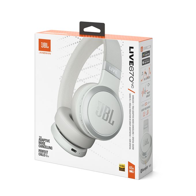 JBL Live 670NC Bluetooth Over-Ear Noise-Cancelling Headset White - Image 10
