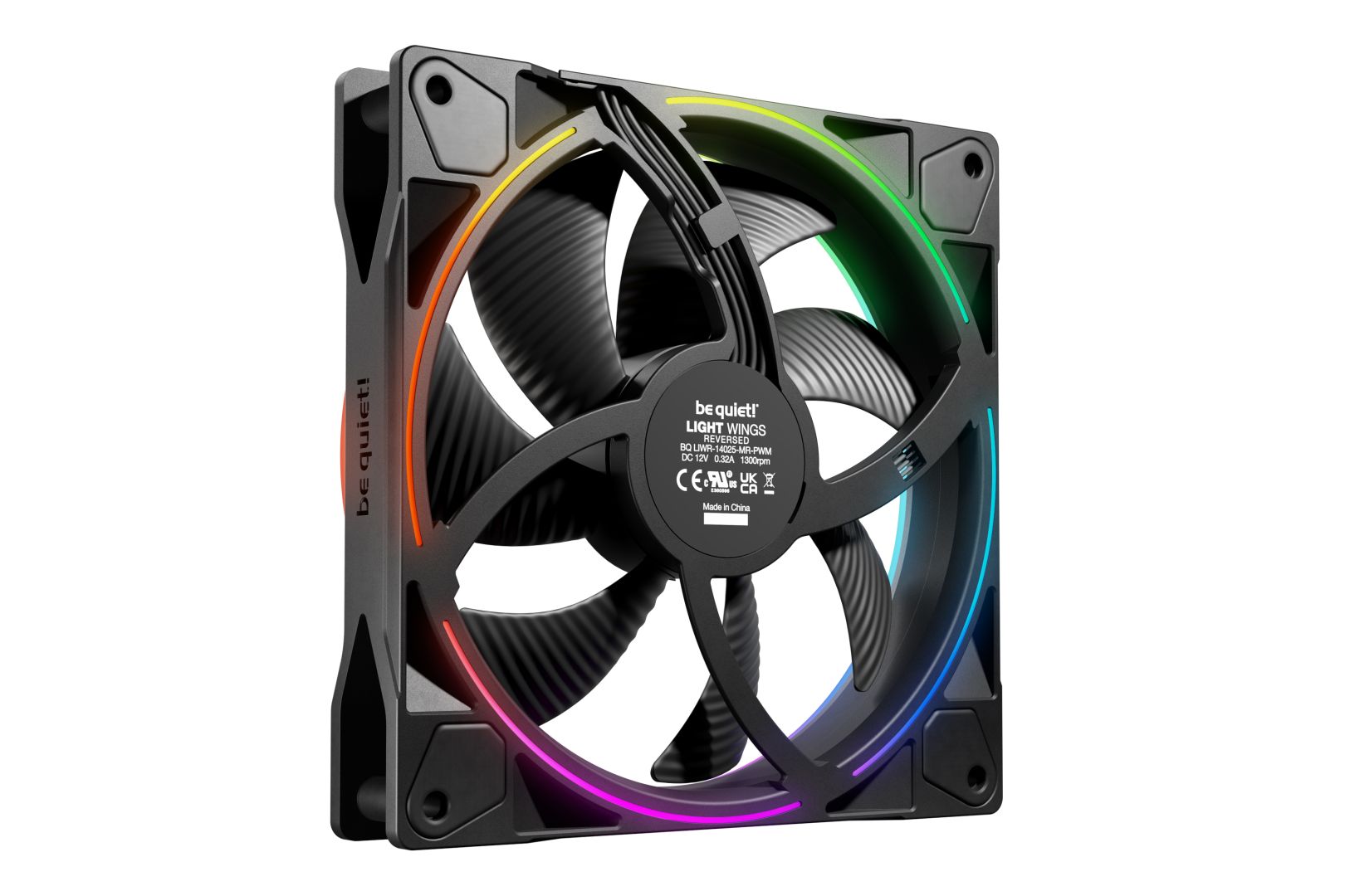 Be Quiet! Cooler 14cm - LIGHT WINGS 140mm PWM Reverse Black (RGB, 1300rpm, 25,5dB, fekete)