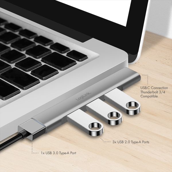 Logilink UA0437 Ultraslim 4-Port USB-C-Hub Aluminium - Image 3