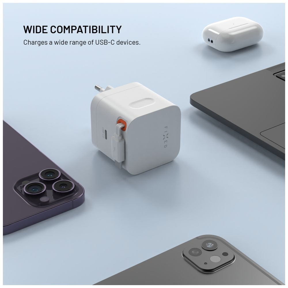 FIXED 2xUSB-C töltő visszahúzható kábellel, GaN PD 3.0 támogatással, 65W, fehér - Image 2