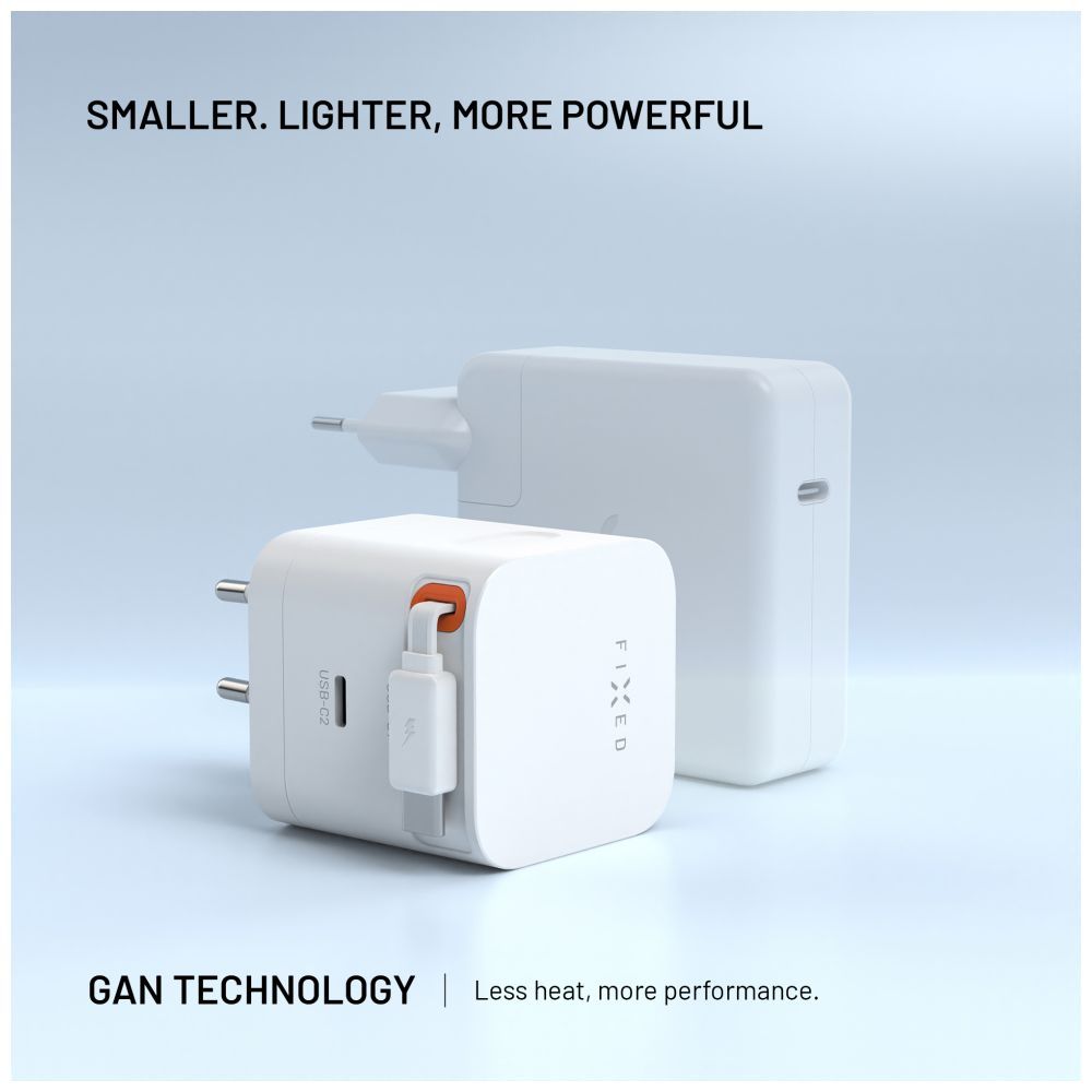 FIXED 2xUSB-C töltő visszahúzható kábellel, GaN PD 3.0 támogatással, 65W, fehér - Image 5