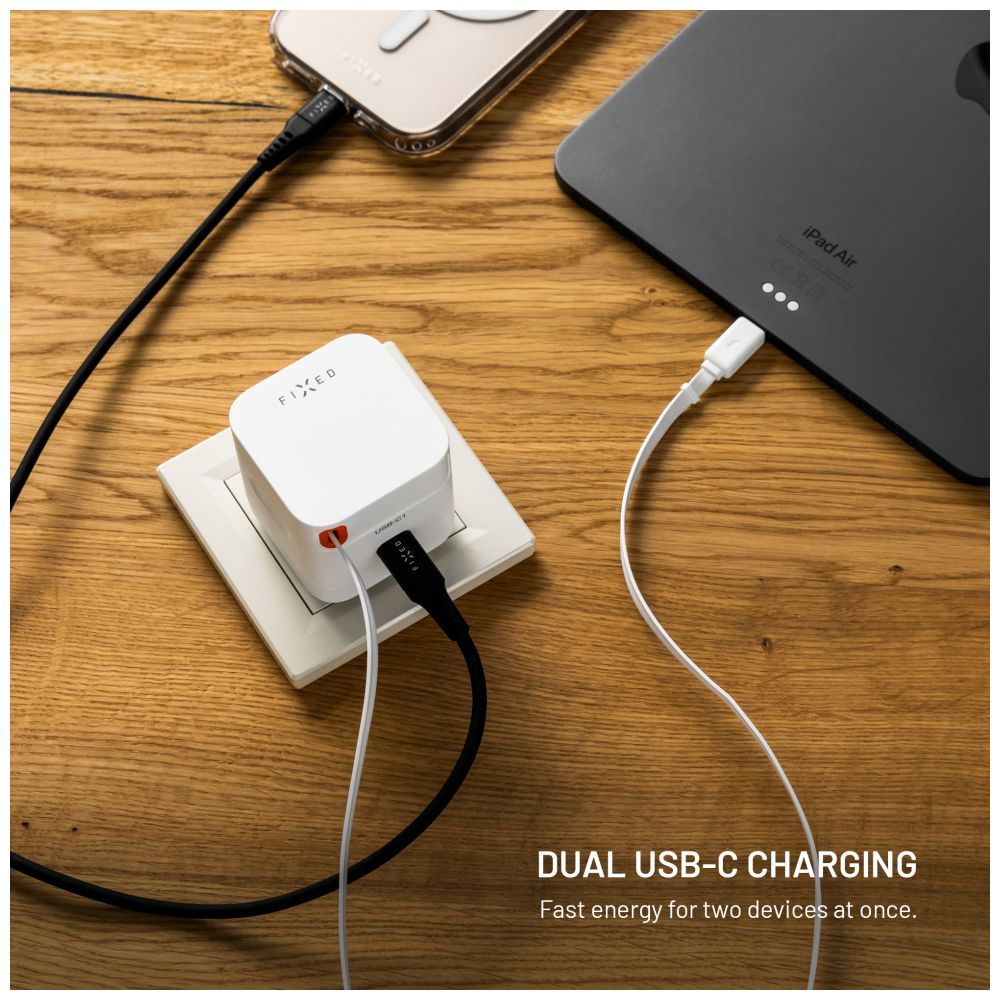 FIXED 2xUSB-C töltő visszahúzható kábellel, GaN PD 3.0 támogatással, 65W, fehér - Image 6