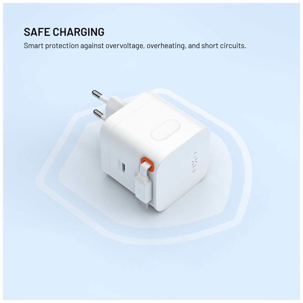FIXED 2xUSB-C töltő visszahúzható kábellel, GaN PD 3.0 támogatással, 65W, fehér - Image 7