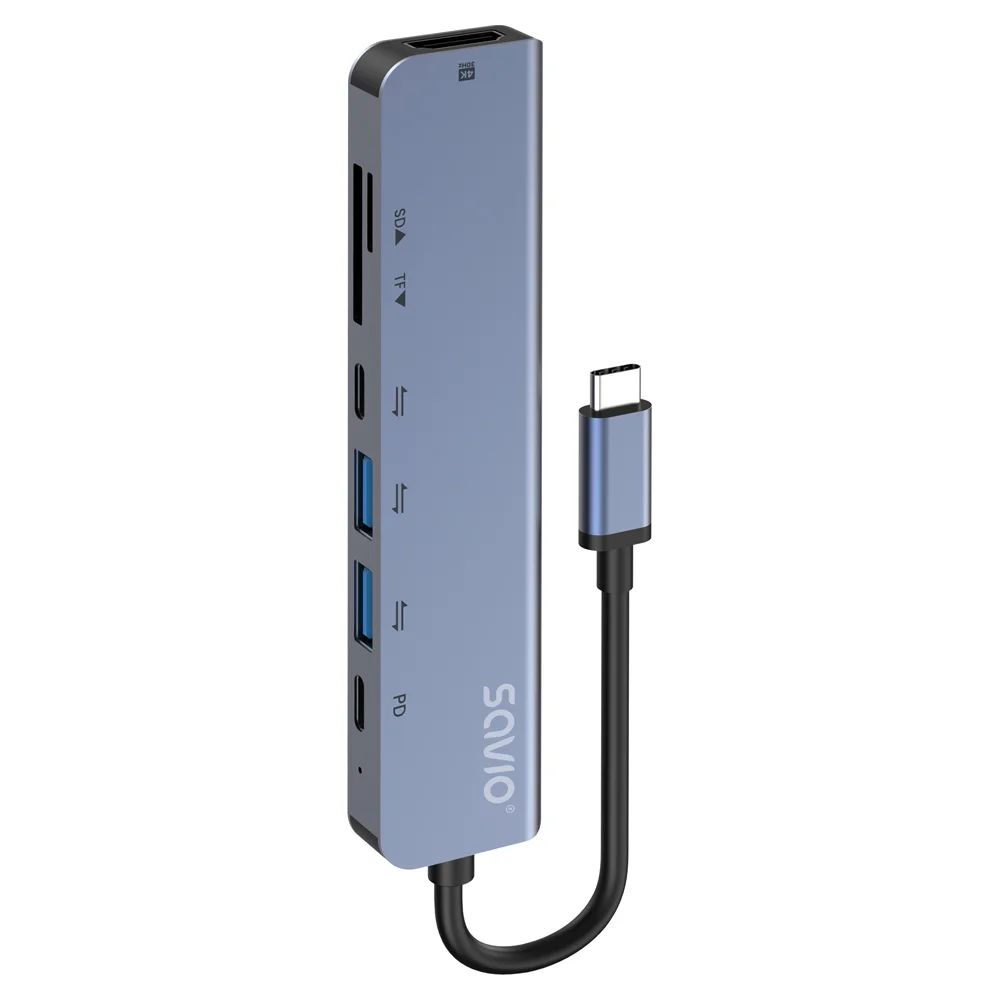 Savio AK-82 Multifunctional USB-C 7 in 1 hub Black - Image 1