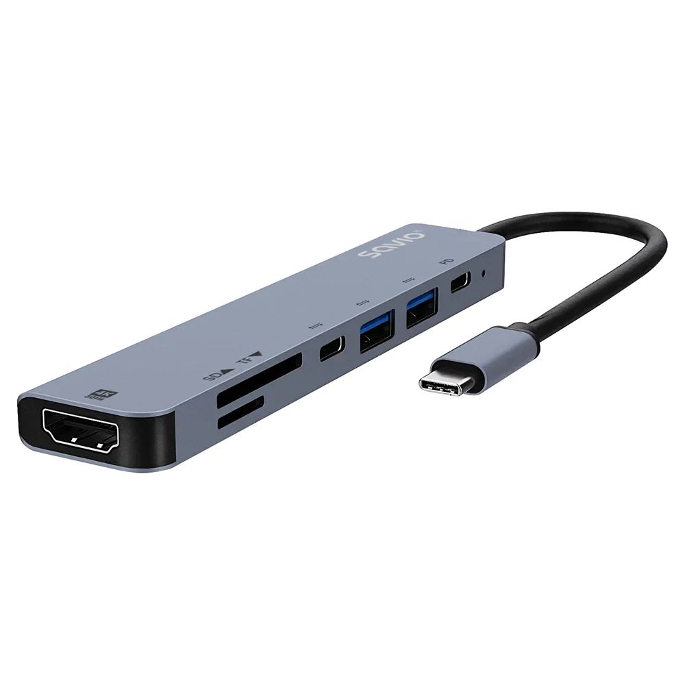 Savio AK-82 Multifunctional USB-C 7 in 1 hub Black - Image 2