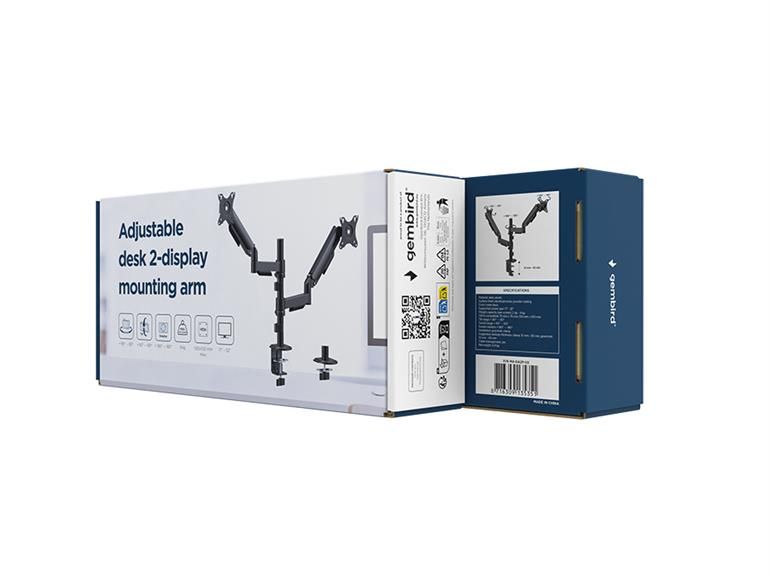 Gembird MA-DA2P-02 Adjustable desk 2-display mounting arm 17”-32” Black - Image 5