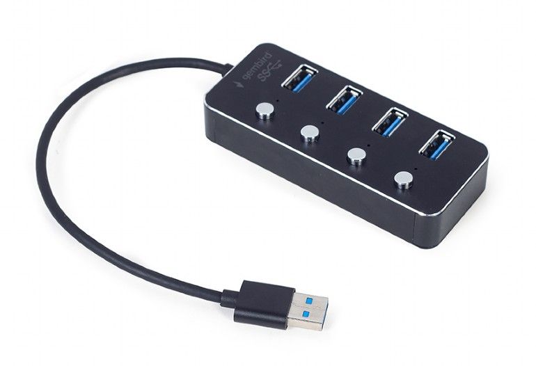 Gembird UHB-U3P4P-01 USB 3.1 (Gen 1) powered 4-port hub with switches Black - Image 2