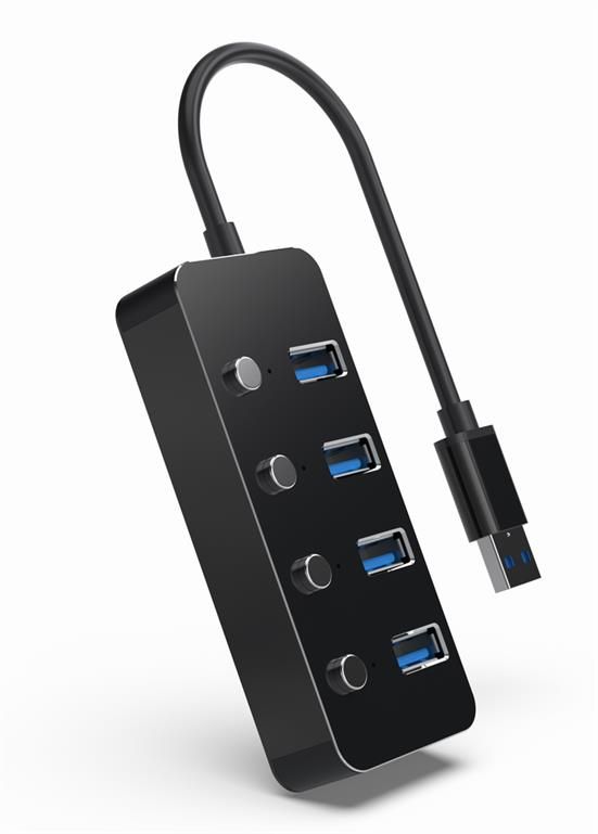 Gembird UHB-U3P4P-01 USB 3.1 (Gen 1) powered 4-port hub with switches Black - Image 4