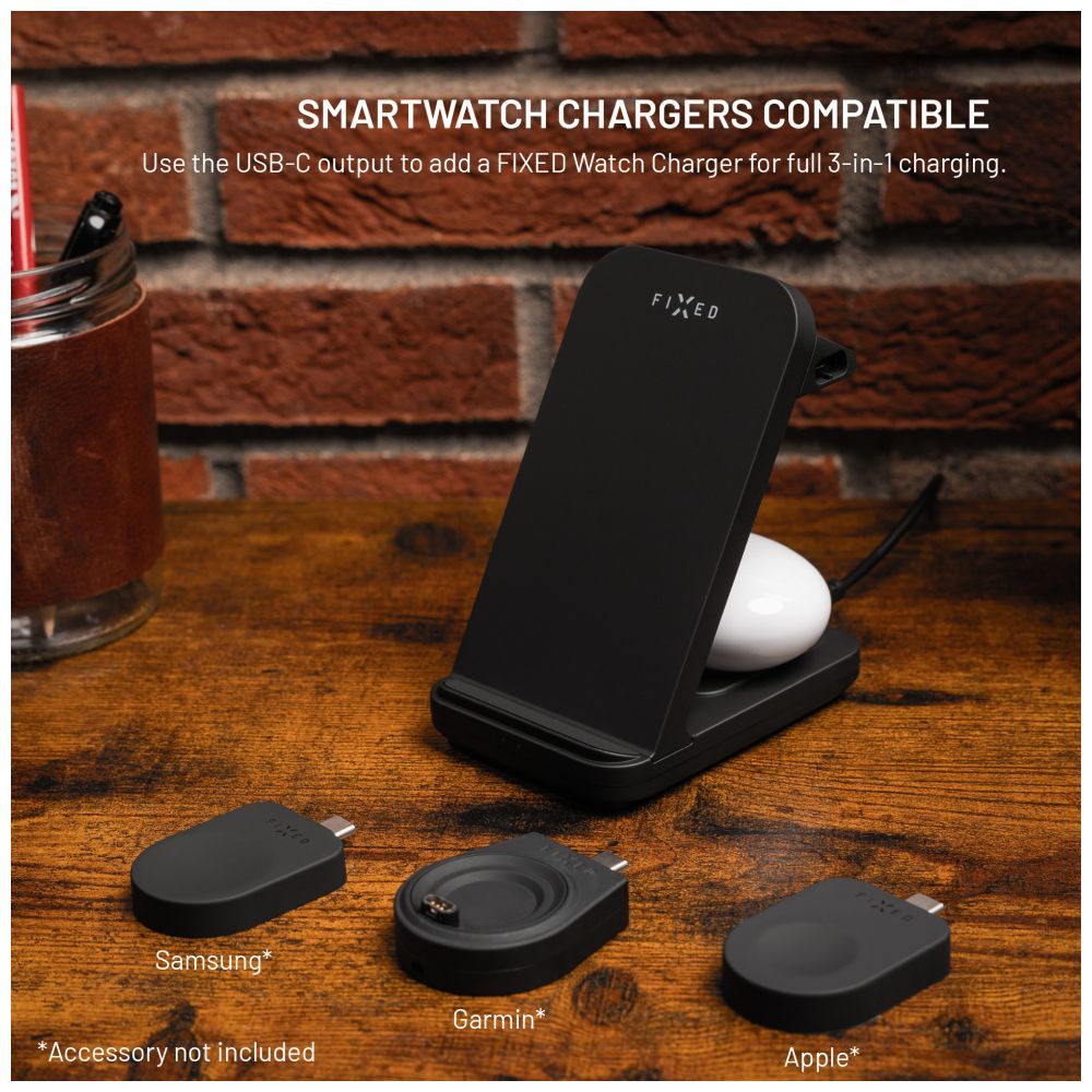FIXED 3 in 1 Wireless töltő, fekete - Image 5
