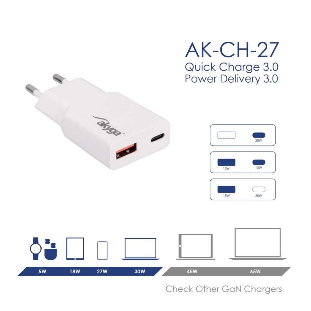 Akyga AK-CH-27 USB-A/USB-C PD 30W Quick Charge 3.0 GaN White - Image 5