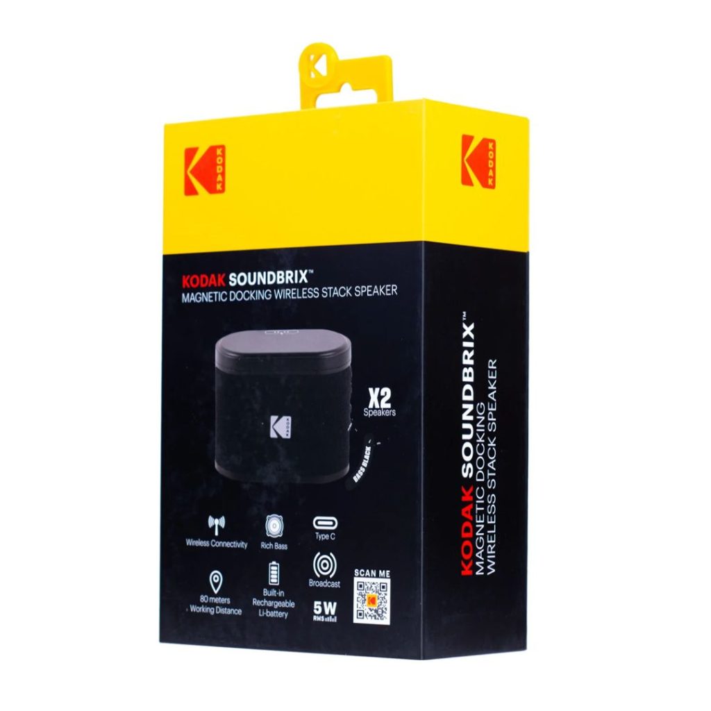 Kodak BRIXBK2 Soundbrix Mini Bluetooth Coloured Portable Two Speakers Black - Image 3