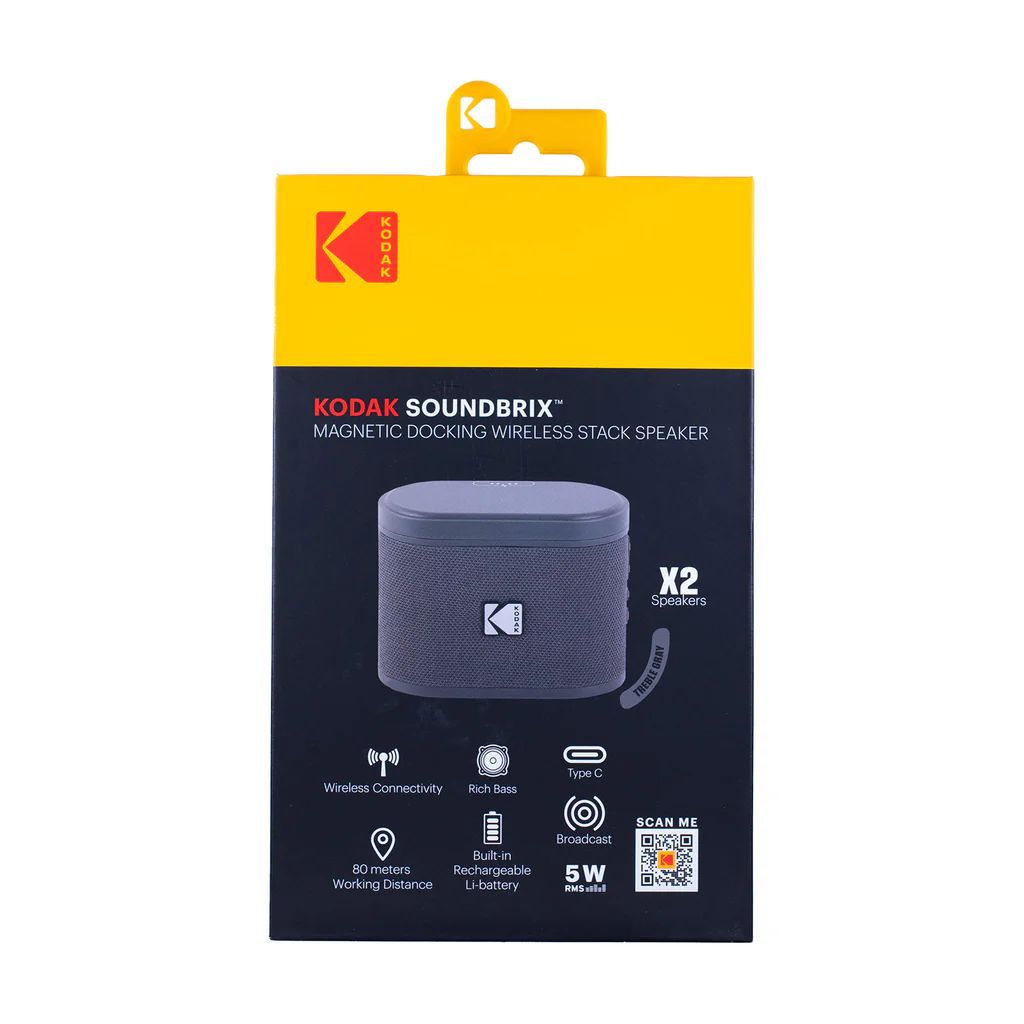 Kodak BRIXG2 Soundbrix Mini Bluetooth Coloured Portable Two Speakers Grey - Image 4
