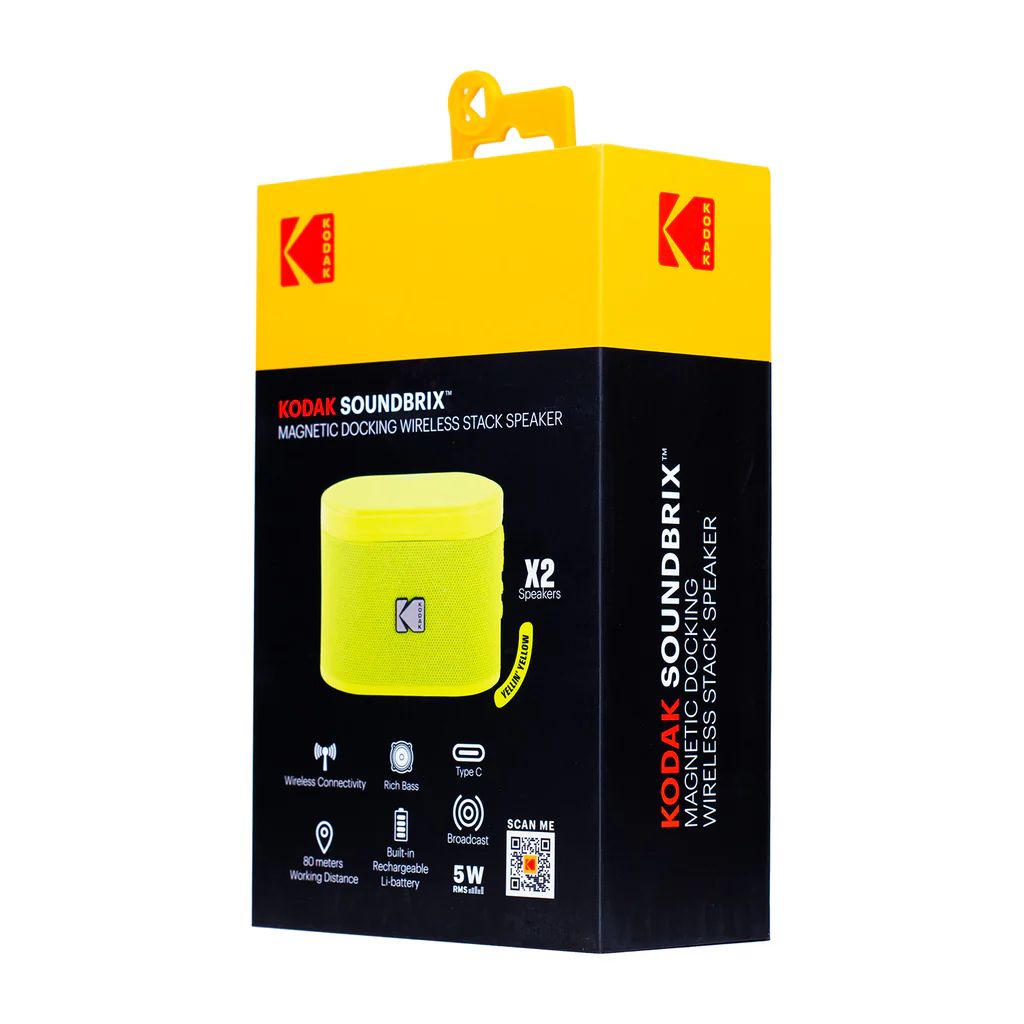 Kodak BRIXYL2 Soundbrix Mini Bluetooth Coloured Portable Two Speakers Yellow - Image 3