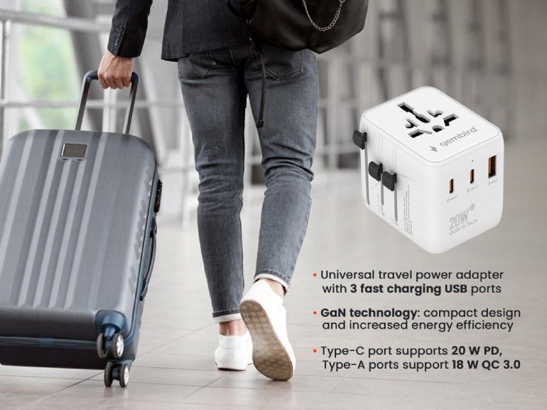 Gembird Universal travel power adapter 20W White - Image 3