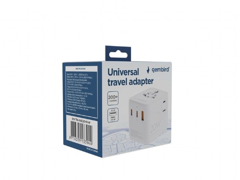 Gembird Universal travel power adapter 20W White - Image 8