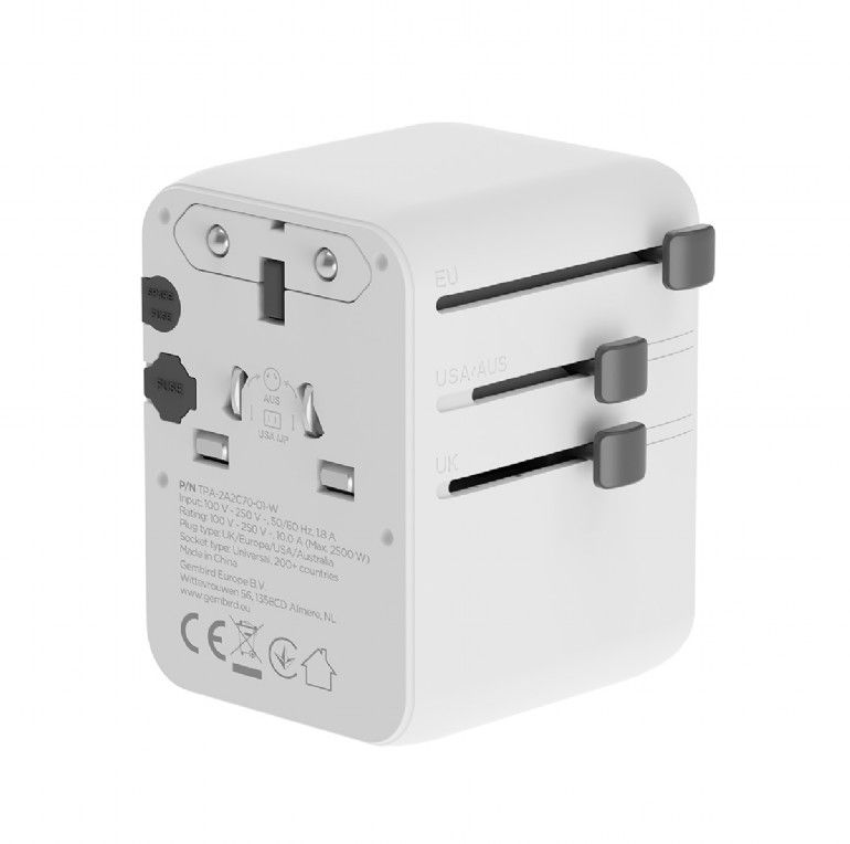 Gembird Universal travel power adapter 70W White - Image 3