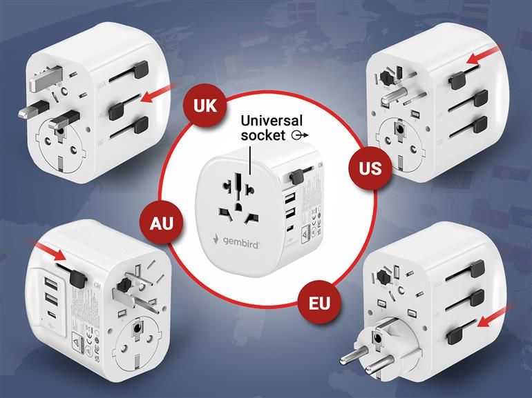 Gembird Grounded universal travel power adapter 15W White - Image 2