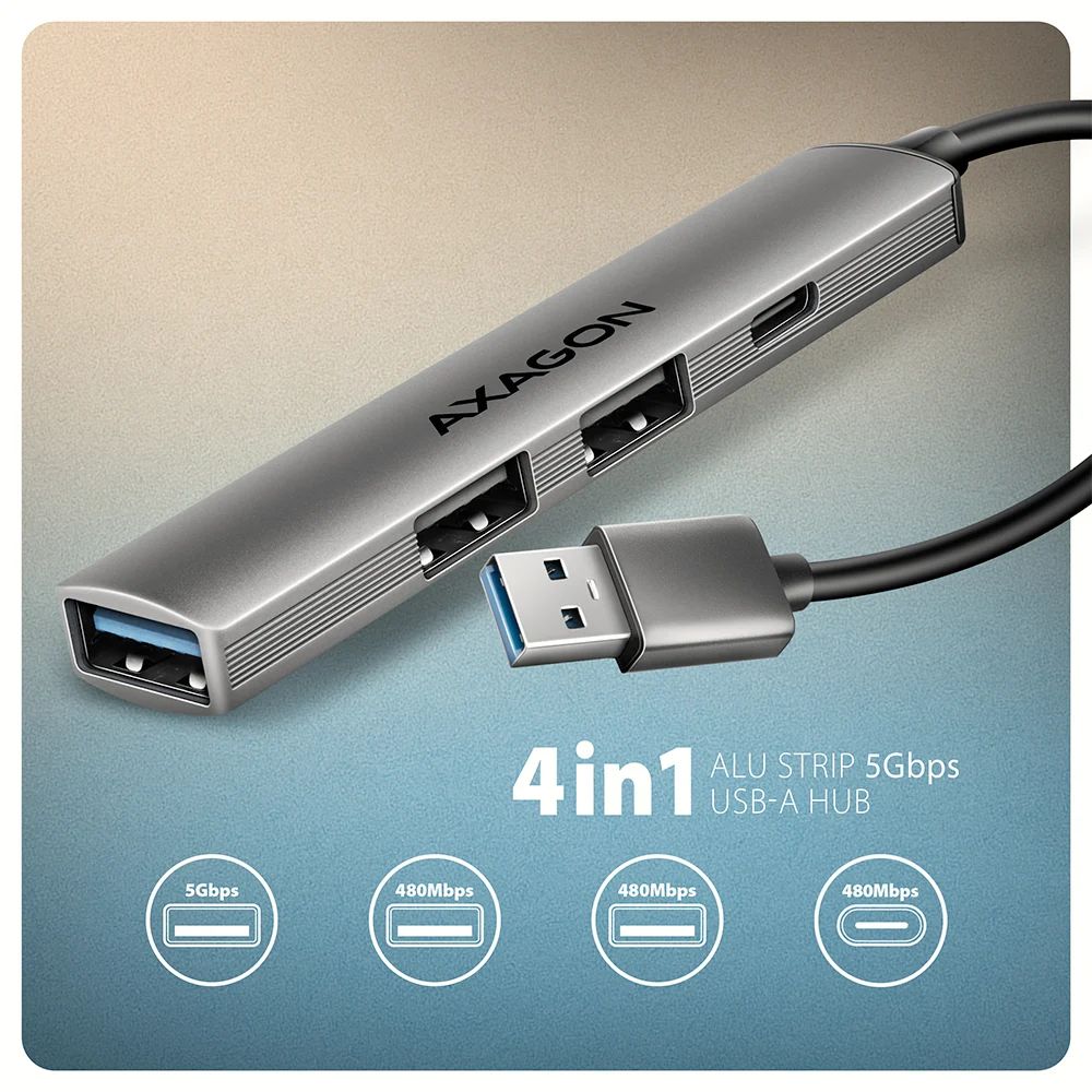AXAGON HUE-STA ALU STRIP USB-A 4 port hub - Image 2