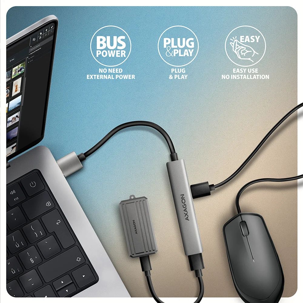 AXAGON HUE-STA ALU STRIP USB-A 4 port hub - Image 4