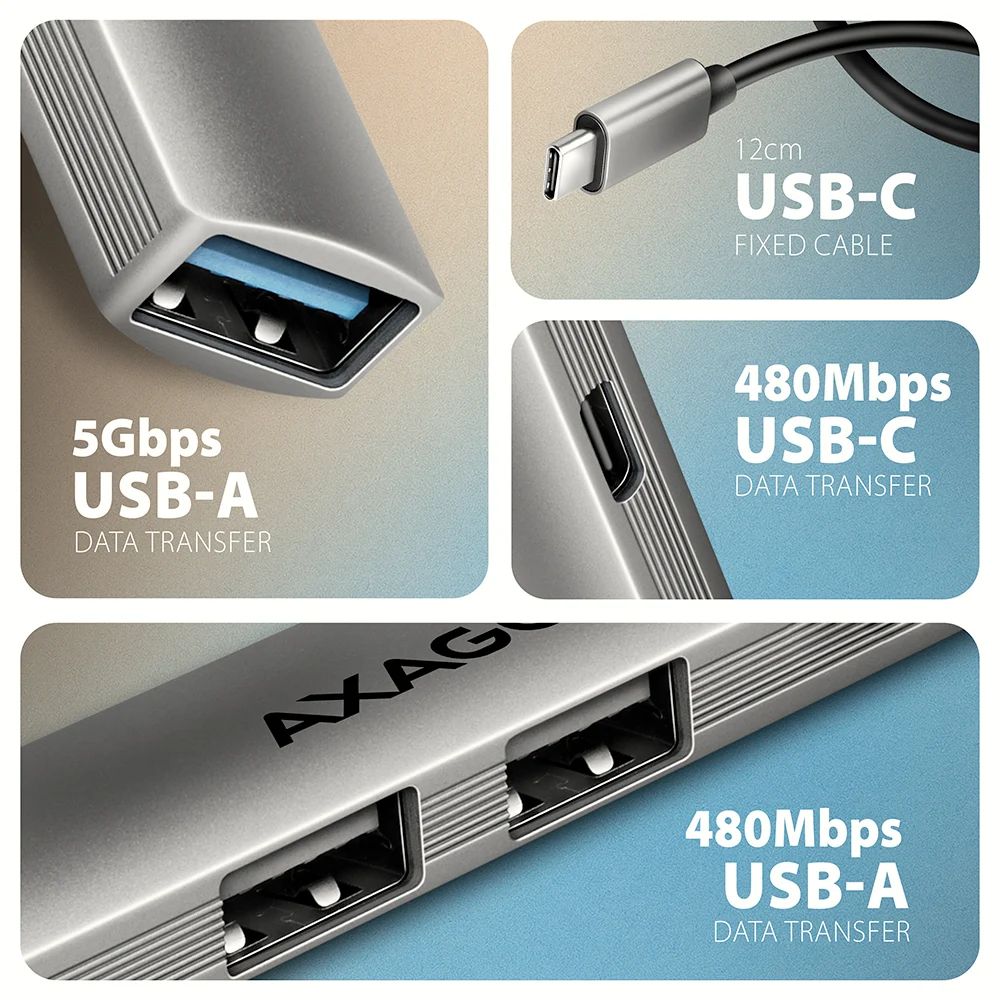 AXAGON HUE-STC ALU STRIP USB-C 4 port hub - Image 3