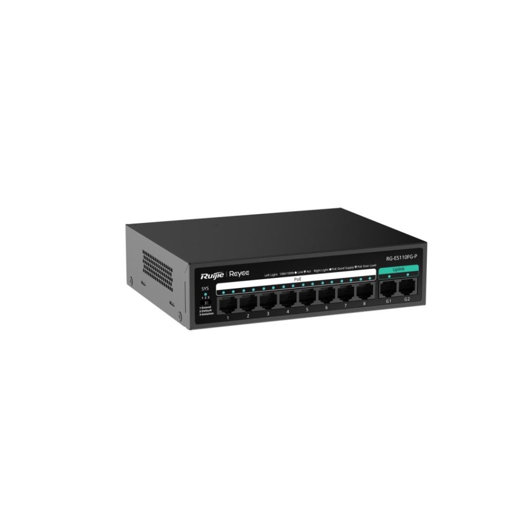 Reyee RG-ES110FG-P 8-Port 10/100 Mbps with 2-Port Gigabit Unmanaged PoE Switch - Image 2