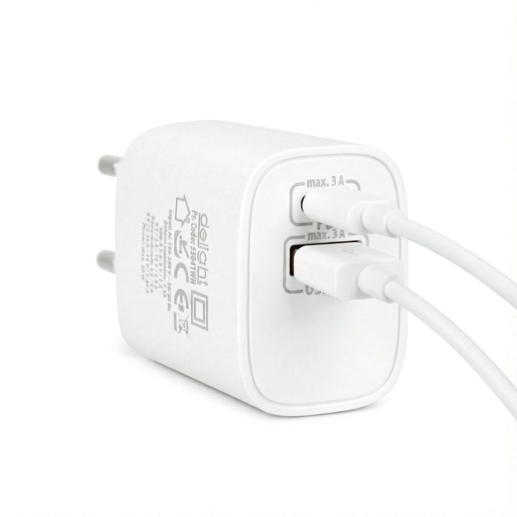 Delight Telefon töltő  - 1db Type-C + 1db USB PD20W gyorstöltéssel, Fehér - Image 3
