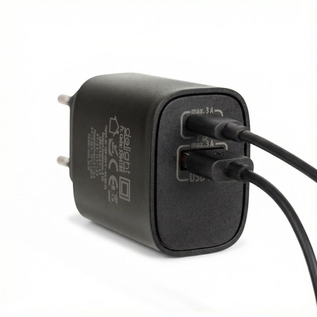 Delight USB Type-C + USB A PD20W Fast charger Black - Image 3