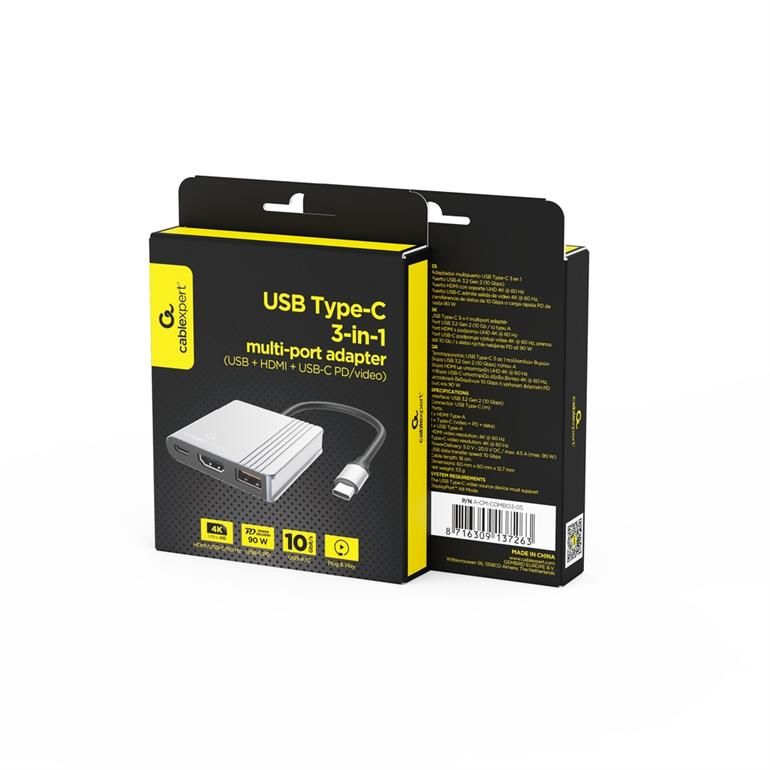 Gembird A-CM-COMBO3-05 USB Type-C 3-in-1 Multi-Port Adapter Space Grey - Image 5