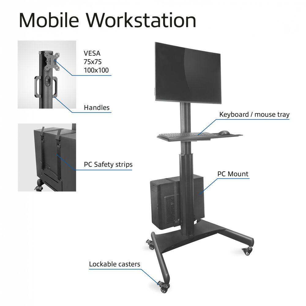 ACT Mobile Workstation for a single monitor with CPU mount keyboard and mouse tray Black - Image 3
