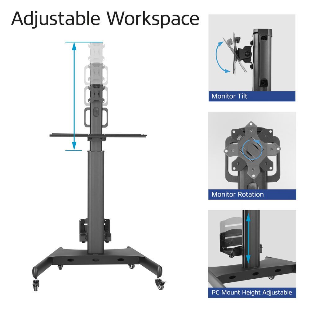 ACT Mobile Workstation for a single monitor with CPU mount keyboard and mouse tray Black - Image 4