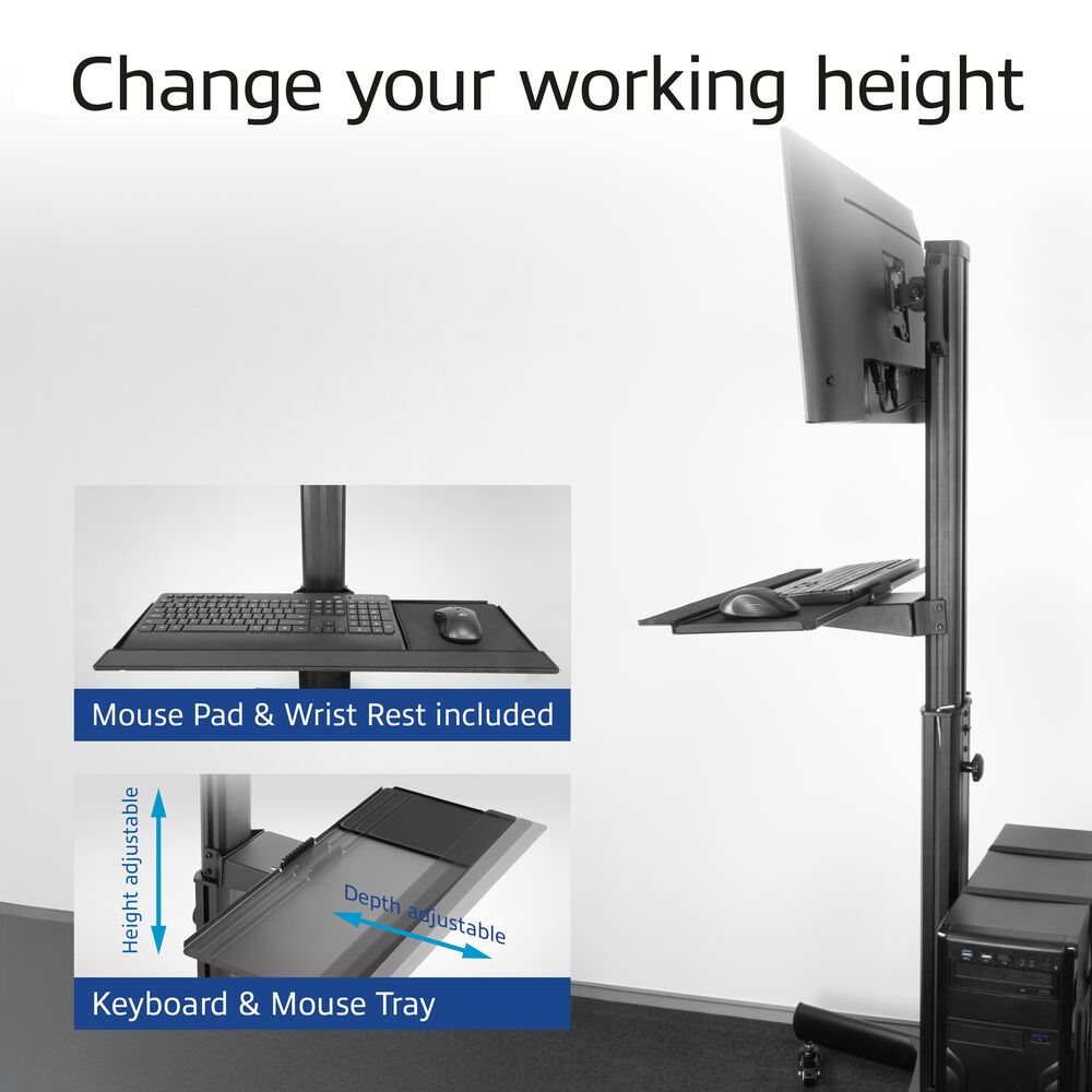 ACT Mobile Workstation for a single monitor with CPU mount keyboard and mouse tray Black - Image 5
