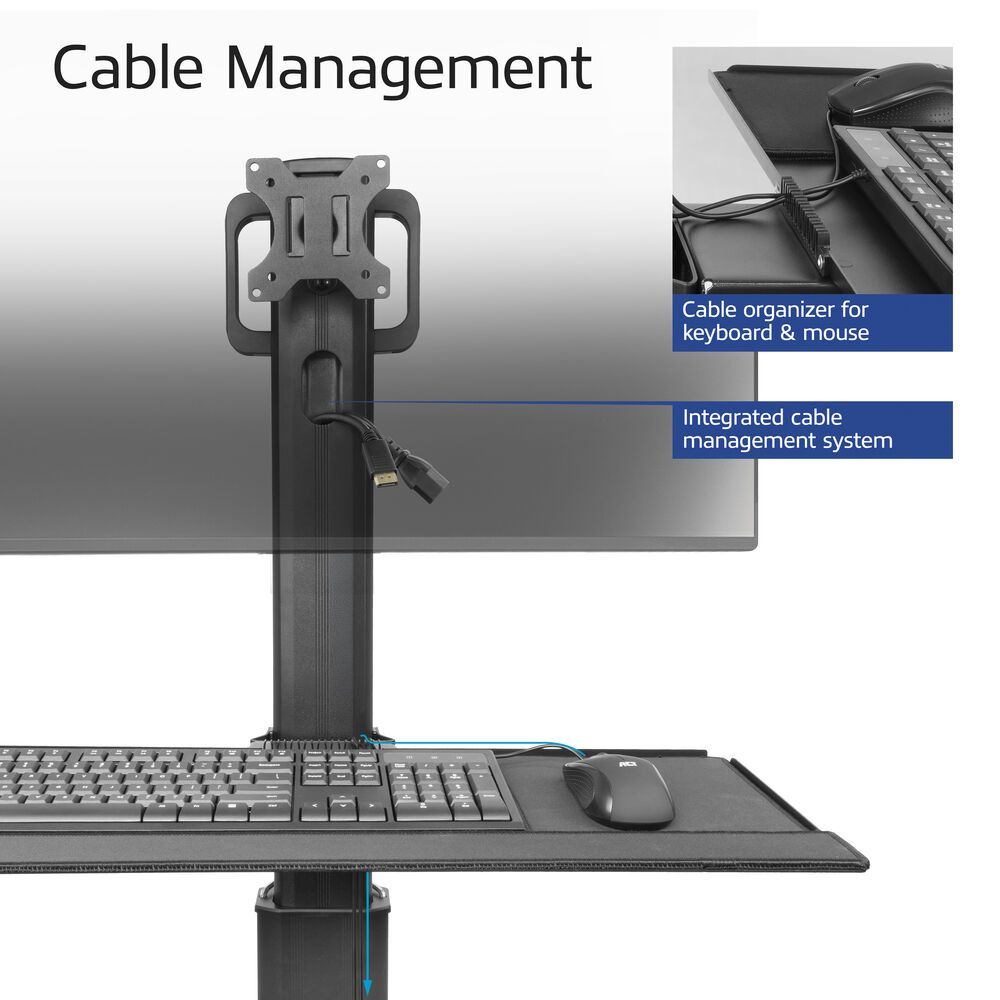 ACT Mobile Workstation for a single monitor with CPU mount keyboard and mouse tray Black - Image 6