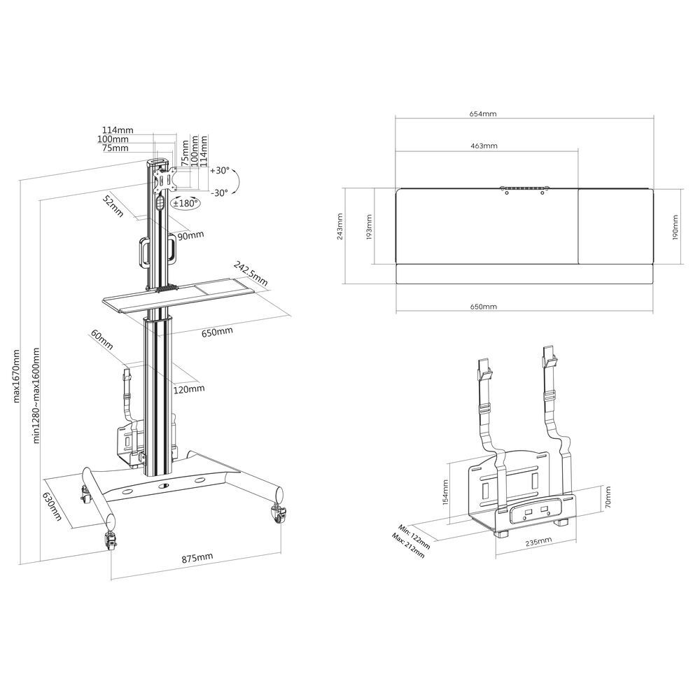 ACT Mobile Workstation for a single monitor with CPU mount keyboard and mouse tray Black - Image 7