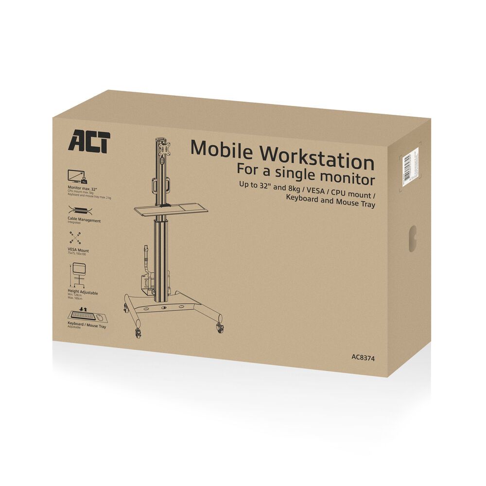 ACT Mobile Workstation for a single monitor with CPU mount keyboard and mouse tray Black - Image 8