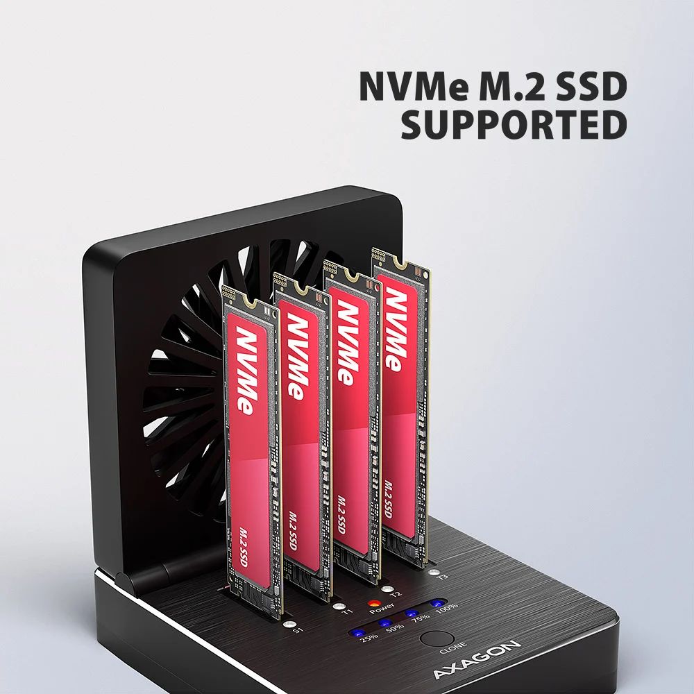 AXAGON ADSA-M2C44 USB4 docking station for 4x M.2 NVMe SSDs with disk cloning function without a PC - Image 4